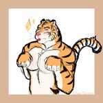 anthro blush chest_fur male muscular nervous shy solo tongue tongue_out chase_shinien felid mammal pantherine tiger 1:1 hi_res