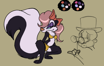 anthro bikini binoculars bow_tie clothing color_swatch duo female gem hat headgear headwear male pose swimwear toony top_hat two-piece_swimsuit indigo_snep looney_tunes tiny_toon_adventures warner_brothers elmer_fudd fifi_la_fume human mammal mephitid skunk striped_skunk pinup