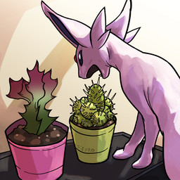 acting_like_a_cat ambiguous_gender bite cactus ear_tuft fangs feral forehead_gem fur gem humor open_mouth pink_body pink_ears pink_fur plant solo teeth tuft blitzdrachin conditional_dnp nintendo pokemon eeveelution espeon felid feline generation_2_pokemon mammal pokemon_(species) 1:1 absurd_res digital_drawing_(artwork) digital_media_(artwork) hi_res meme signature