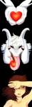 ambiguous_gender anthro big_tongue black_sclera blush bodily_fluids duo hair heart_symbol horn long_ears long_hair long_tongue male male/ambiguous saliva soul soul_play sweat tongue tongue_fetish tongue_out lewdtale undertale undertale_(series) asriel_dreemurr_(god_form) frisk_(undertale) boss_monster_(undertale) bovid caprine human mammal absurd_res hi_res