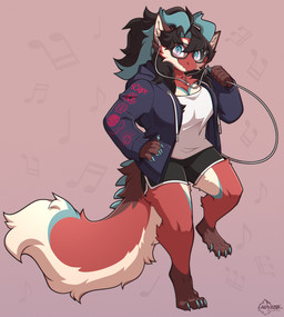 anthro clothing electronics eyewear female fluffy fluffy_tail fur hair headgear headphones headset hoodie horn inner_ear_fluff listening_to_music simple_background solo sunglasses tail topwear tuft auveiss mythology vyse_renata dragon furred_dragon furred_scalie hybrid mythological_creature mythological_scalie scalie digital_media_(artwork) hi_res signature