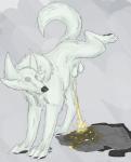 animal_genitalia balls bodily_fluids eyeless feral fully_sheathed fur genital_fluids genitals hiked_leg male male_peeing marking_territory peeing puddle raised_leg sheath solo urine watersports white_body white_fur conditional_dnp wolftacos homestuck ms_paint_adventures becquerel canid canine canis domestic_dog mammal digital_media_(artwork) hi_res