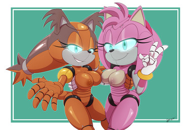 accessory anthro barely_visible_genitalia barely_visible_vulva big_breasts breasts cybernetics duo female genitals looking_at_viewer machine mostly_nude nipples nude pink_body screen_eyes simple_background smile vulva bigdon1992 nyuroraxbigdon sega sonic_boom sonic_the_hedgehog_(series) amy_rose amy_rose_(boom) cyborg_amy cyborg_sticks sticks_the_jungle_badger android badger cyborg eulipotyphlan european_hedgehog hedgehog mammal mustelid musteline robot robot_anthro digital_media_(artwork) hi_res