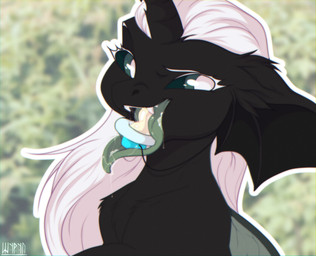 ageplay black_body bodily_fluids dripping eyewear glasses hair happy horn infantilism long_hair long_tongue looking_at_viewer object_in_mouth open_mouth pacifier pacifier_in_mouth roleplay saliva saliva_drip saliva_on_tongue saliva_string simple_background smile solo text tongue tongue_out white_hair shyryp friendship_is_magic hasbro my_little_pony mythology starlight_vine arthropod changeling_(mlp) equid equine mammal absurd_res digital_media_(artwork) english_text hi_res