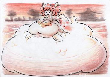 belly big_belly breasts female huge_belly hyper hyper_belly outside overweight pink_body simple_background solo split_form shar0makai amur_carp aquatic carp cyprinid cypriniform fish koi merfolk typical_carp 2025 absurd_res hi_res traditional_media_(artwork)