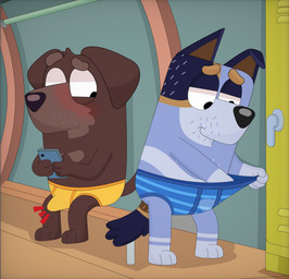 anthro bodily_fluids briefs bulge clothing cum cum_inside duo erection genital_fluids male male/male pattern_clothing pattern_underwear striped_clothing striped_underwear stripes underwear wildside_45 bluey_(series) fido_(bluey) stripe_heeler australian_cattle_dog bird_dog canid canine canis cattledog domestic_dog herding_dog hunting_dog labrador mammal pastoral_dog retriever absurd_res hi_res smaller_version_at_source