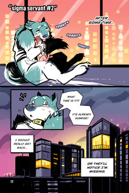 after_sex ambiguous_gender anthro bodily_fluids bottomless breath brown_body brown_fur city cityscape claws clothed clothing collar collar_tag cuffs_(clothing) cum cum_on_ground dialogue duo fur genital_fluids genitals grey_body grey_fur holding_another inside male panting penis size_difference sound_effects speech_bubble sunrise text toe_claws topwear white_body white_fur window kiaun canid canine canis domestic_dog eurasian_red_squirrel mammal rodent sciurid tree_squirrel 2025 2:3 colored comic digital_drawing_(artwork) digital_media_(artwork) english_text hi_res shaded signature url male_(lore)