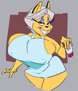 5_fingers anthro big_breasts biped breasts clothing cocktail_dress curvy_figure dress elderly elderly_anthro elderly_female eyeshadow female fingers fur grey_hair grin hair half-closed_eyes holding_object huge_breasts looking_at_viewer makeup narrowed_eyes nipple_outline purple_eyeshadow short_hair smile solo tight_clothing voluptuous wide_hips yellow_body yellow_fur smutbooru felid feline mammal aliasing binary_drawing digital_drawing_(artwork) digital_media_(artwork) hi_res