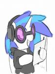 anthro anthrofied eyewear female glasses horn music simple_background smile solo teeth whoop friendship_is_magic hasbro my_little_pony mythology vinyl_scratch_(mlp) equid equine mammal mythological_creature mythological_equine unicorn 3:4 digital_media_(artwork)