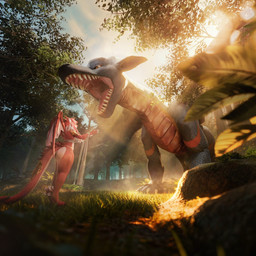 anthro cinematic dramatic_lighting duo fantasy female feral forest grey_body light light_beam macro male mawplay micro mouth_shot nature open_mouth plant red_body scales size_difference soft_vore sunbeam sunlight teeth tree vore wings dragonneighbors mythology azalea bunsen dragon mythological_creature mythological_scalie scalie 1:1 3d_(artwork) digital_media_(artwork) hi_res