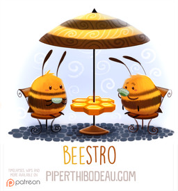 ambiguous_gender antennae_(anatomy) beady_eyes black_eyes chair container cup drinking duo furniture humor pun table tea_cup umbrella visual_pun piper_thibodeau arthropod bee hymenopteran insect digital_media_(artwork) digital_painting_(artwork) painting_(artwork)