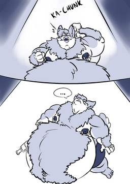 alien_abduction anthro areola belly belly_hair big_areola big_belly big_piercings body_hair bottle container flying_saucer huge_belly kidnapping levitating light light_beam male neck_tuft nipple_piercing nipple_ring nipples obese obese_anthro obese_male overweight overweight_anthro overweight_male piercing ring_piercing solo tuft ufo izzyfatcat buster_(izzyfatcat) canid canine canis mammal wolf 2016 comic hi_res multiple_scenes