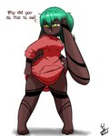 anthro blush brown_body brown_fur clothing female fur green_eyes green_hair hair long_ears solo sweater topwear saiko-pyon_(artist) coco lagomorph leporid mammal rabbit 4:5 absurd_res hi_res