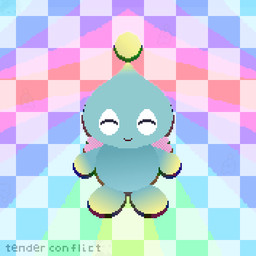 ambiguous_gender back_wings blue_body checkered checkered_background chibi closed_smile eyes_closed innocent_expression mouth_closed pattern_background rainbow rainbow_background shadow simple_background smile solo spread_wings white_eyes wings yellow_body tenderconflict sega sonic_racing:_crossworlds sonic_the_hedgehog_(series) alien chao_(sonic) 1:1 digital_media_(artwork) pastel_theme pixel_(artwork)