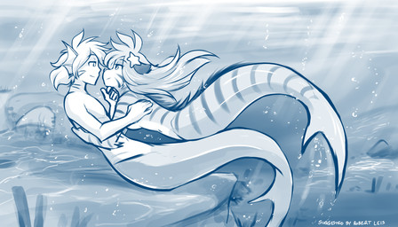 alternate_species anthro breasts casual_nudity duo face_to_face female hug male male/female navel nude romantic romantic_couple side_boob smile split_form stripes underwater water conditional_dnp tom_fischbach twokinds flora_(twokinds) trace_legacy aquatic felid keidran mammal merfolk pantherine tiger 2021 7:4 adobe_photoshop_(artwork) blue_and_white digital_media_(artwork) hi_res monochrome sketch