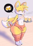 2_tails alcohol anthro beer beverage bulge clothing gloves handwear hooters_uniform looking_at_viewer male multi_tail shirt shota simple_background smile solo tail text text_on_clothing text_on_shirt text_on_topwear thick_thighs topwear wide_hips young disastercat duff_beer femboy_hooters hooters sega sonic_the_hedgehog_(series) the_simpsons miles_prower canid canine fox mammal digital_media_(artwork) hi_res