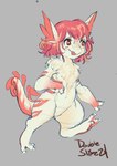 anthro blep chest_tuft claws female fur hair markings nude paws pink_markings smile solo tail tongue tongue_out tuft white_body double_slime miri_(double_slime) amphibian marine salamander scalie hi_res