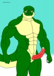 abs animal_genitalia anthro athletic balls biceps big_penis biped blush bodily_fluids claws cum dripping erection fangs genital_fluids genital_slit genitals green_body green_skin grey_eyes grin leaking looking_at_viewer male muscular muscular_anthro nude pecs penis pose precum presenting red_penis scales sheath smile solo standing tail teeth vein yellow_body yellow_skin maxime-jeanne thomas_carter dinosaur prehistoric_species reptile scalie theropod tyrannosaurid tyrannosauroid tyrannosaurus tyrannosaurus_rex 2013 hi_res