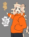 2_horns anthro biped clothing curved_horn fur hoodie horn looking_at_viewer male orange_clothing orange_hoodie orange_topwear solo talking_to_viewer topwear white_body white_fur pubby_kat bovid caprine goat mammal 2024 absurd_res hi_res