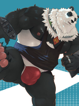 4_toes 5_fingers anthro areola biped black_body black_bracelet black_claws black_clothing black_ears black_fur black_nose black_shirt black_tank_top black_topwear blue_background bracelet bulge claws clothed clothed_anthro clothed_male clothing collar detailed_bulge digit_ring feet finger_claws fingers fur glistening glistening_body glistening_clothing glistening_underwear hindpaw jewelry male male_anthro moobs multicolored_body multicolored_clothing multicolored_fur multicolored_underwear musclegut muscular muscular_anthro muscular_male nipples open_mouth overweight overweight_anthro overweight_male pantsless pantsless_anthro pantsless_male pawpads paws pink_areola pink_nipples pink_pawpads red_clothing red_underwear shirt simple_background solo tank_top teeth toe_claws toes topwear two_tone_body two_tone_clothing two_tone_fur two_tone_underwear underwear white_background white_body white_clothing white_fur white_underwear fug@9 mihoyo zenless_zone_zero pan_yinhu bear giant_panda mammal 2025 3:4 digital_media_(artwork)
