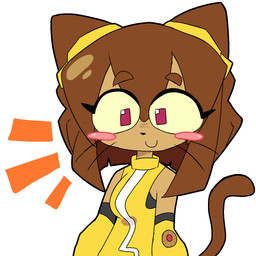 anthro black_outline blush blush_stickers bob_cut breasts brown_body brown_hair brown_tail clothed clothing eyelashes eyewear eyewear_on_head female fur goggles goggles_on_head hair looking_at_viewer outline sidelocks simple_background smile solo tail toony whiskers white_background zoskylicious gameoverse glitch_productions kit_bodega domestic_cat felid feline felis mammal 1:1 digital_media_(artwork) hi_res