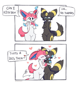 anthro anthrofied duo explicitly_stated_nonconsent eyewear forced forced_kiss fur glasses kissing male male/male pokemorph ribbons tail aronroong nintendo pokemon eeveelution generation_2_pokemon generation_6_pokemon pokemon_(species) sylveon umbreon hi_res