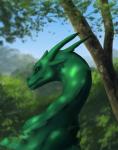 2019 ambiguous_gender day detailed_background digital_media_(artwork) dragon feral ferrety-lixciaa green_body green_scales horn mythological_creature mythological_scalie mythology outside scales scalie sky solo spines