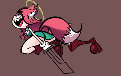boots breasts cleavage cleavage_cutout clothed clothing cutout dipstick_tail dress female footwear gloves green_clothing green_dress hair halo handwear holding_melee_weapon holding_object holding_sword holding_weapon inner_ear_fluff knee_boots knee_highs legwear light_body light_face light_skin long_hair markings melee_weapon multi_eye open_mouth open_smile pink_ears pink_hair pink_tail sharp_teeth shoes simple_background smile solo sword tail tail_markings teeth tuft weapon white_clothing white_gloves white_handwear white_inner_ear_fluff white_tail_tip qwerty_soda jane_(qwerty_soda) angel angel_humanoid animal_humanoid canid canid_humanoid canine canine_humanoid fox_humanoid fox_spirit humanoid mammal mammal_humanoid 2018 digital_drawing_(artwork) digital_media_(artwork) hi_res