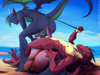 abs anal anal_penetration anthro backsack balls beach biceps big_penis blue_sky bodily_fluids butt claws collar cum cum_in_ass cum_inside cum_on_penis cum_while_penetrated cumshot detailed_background dominant dominant_male duo ejaculation erection fangs feet fucked_silly genital_fluids genitals green_body green_hair green_skin hair hands-free hindpaw holding_leash holding_object horn humanoid_genitalia humanoid_penis leaking leash leash_pull lying male male/male male_on_bottom male_on_top male_penetrated male_penetrating male_penetrating_male membrane_(anatomy) membranous_wings multicolored_hair muscular nipples nude on_back on_bottom on_top open_mouth orgasm orgasm_face outside paws pecs penetration penis pounding_ass purple_nipples raised_tail red_body red_skin reverse_cowgirl_position rock sand scales seaside sex sex_on_the_beach short_hair sky spikes standing submissive submissive_male summer tail teeth text thrusting toe_claws tongue tongue_out water wings yellow_body yellow_skin twinkle-sez european_mythology mythology lizeron dragon mythological_creature mythological_scalie reptile scalie western_dragon 2012 digital_media_(artwork)