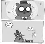 2017 :3 angus_delaney anthro bear comic domestic_cat duo felid feline felis greyscale insertdisc5 mae_borowski mammal monochrome night_in_the_woods poking simple_background