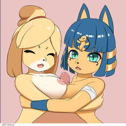 :3 anthro areola bandage bangs big_breasts black_nose blinking blue_eyes blue_hair bob_cut breast_grab breast_play breasts collaborative collaborative_sex collaborative_titfuck curvy_figure disembodied_penis duo_focus egyptian erection eye_contact faceless_character faceless_male fangs female female_focus female_on_human first_person_view fur genitals glistening group group_sex hair hand_on_breast human_on_anthro human_pov interspecies looking_at_another looking_at_partner looking_at_viewer male male_pov nipples nude open_mouth open_smile penile penis sex smile stripes teeth threesome titfuck trio uraeus voluptuous yellow_body yellow_fur yellow_inner_ear miklia animal_crossing nintendo ankha_(animal_crossing) isabelle_(animal_crossing) canid canine canis domestic_cat domestic_dog felid feline felis human mammal shih_tzu toy_dog 1:1 2019 2d_animation animated digital_media_(artwork) frame_by_frame loop