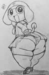 anthro big_butt bottomwear butt clothed clothing clothing_lift crossdressing femboy legwear looking_back male panties school_uniform skirt skirt_lift solo stockings tail underwear uniform wide_hips fauxtellno1 sgt._frog tamama alien amphibian keronian absurd_res hi_res monochrome sketch traditional_media_(artwork)