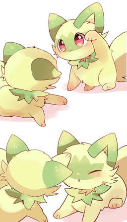 :3 ambiguous_gender blush cheek_tuft duo eyes_closed facial_tuft feral fur green_body green_fur green_tail looking_at_another nude red_eyes simple_background sitting standing tail tuft white_background yupo_0322 nintendo pokemon generation_9_pokemon pokemon_(species) sprigatito colored colored_sketch digital_drawing_(artwork) digital_media_(artwork) hi_res meme shaded sketch