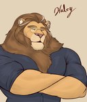 anthro biceps big_biceps crossed_arms male mane mature_male muscular muscular_male pecs scar simple_background solo munsshy haley felid lion mammal pantherine hi_res