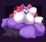 anthro belly big_belly big_breasts breasts eyewear featureless_breasts female fur glasses holding_object holding_potion huge_breasts licking licking_lips licking_own_lips looking_at_viewer morbidly_obese morbidly_obese_anthro morbidly_obese_female navel obese obese_anthro obese_female overweight overweight_anthro overweight_female potion purple_body purple_fur self_lick tongue tongue_out white_body white_fur chub-united nintendo pokemon violet_(violetphox) braixen canid canine generation_6_pokemon mammal pokemon_(species) shiny_pokemon hi_res