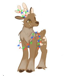 ambiguous_gender antlers brown_body brown_fur female feral fur holidays hooves horn raised_tail simple_background solo tail yellow_eyes omuya christmas deer mammal new_world_deer 2025 hi_res
