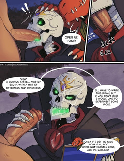 anthro assisted_oral balls beach bodily_fluids bone book butt cheek_spikes chin_spikes claws clothed clothing coat cravat cum cum_drip cum_in_eye cum_on_clothing cum_on_face cum_on_head cum_on_penis cum_on_tongue cum_string deep_throat dialogue dripping duo erection facial_spikes fellatio forehead_gem forehead_jewelry foreskin from_front_position gem genital_fluids genitals glowing glowing_eyes glowing_tongue glurk green_eyes green_tongue group group_sex hand_on_head hand_on_shoulder head_spines holding_book holding_object holding_penis human_on_anthro human_penetrating humanoid_genitalia humanoid_penis interspecies jaw_spikes male male/male male_penetrated male_penetrating male_penetrating_male moon mostly_nude motion_lines muscular muscular_anthro muscular_male night nude on_bottom on_top onomatopoeia oral oral_penetration outside palm_tree penetration penile penis plant precum pupils red_body red_scales retracted_foreskin scales scarf scarf_only sex skeleton sky slit_pupils sound_effects spikes spikes_(anatomy) standing standing_sex star starry_sky teeth text threesome tongue tongue_out topwear tree vein veiny_penis water yellow_eyes vhkansfweer divinity:_original_sin_2 divinity_(series) fane_(divinity) the_red_prince human lizard_(divinity) lizardman mammal scalie undead comic english_text multiple_images
