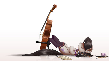 black_hair bow_(stringed_instrument) bowed_string_instrument cello clothing container cup cutie_mark earbuds electronics eyelashes eyes_closed female feral footwear fur grey_body grey_fur hair headphones hooves legwear lying musical_instrument simple_background socks solo string_instrument tea_cup white_background ncmares friendship_is_magic hasbro my_little_pony octavia_(mlp) earth_pony equid equine horse mammal pony hi_res