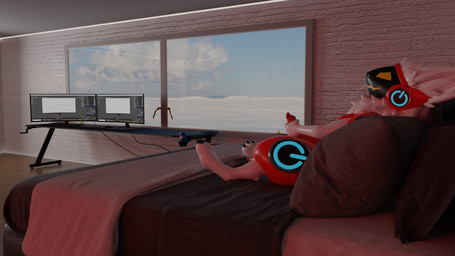 animal_genitalia animal_penis anthro balls bed bedroom bodily_fluids canine_genitalia canine_penis fur furniture genital_fluids genitals hair knot looking_pleasured lying machine male masturbation penis pillow red_body red_light sheath smile smug solo white_body white_fur xela_strawberry protogen 16:9 3d_(artwork) blender_(artwork) blender_cycles_(artwork) digital_media_(artwork) hi_res widescreen