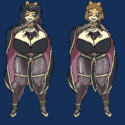 ambiguous_gender anthro between_breasts big_breasts biped black_hair black_nails blue_eyes body_between_breasts breasts brown_hair cleavage clothed clothed_anthro clothed_female clothing colored_nails cosplay countershade_face countershading duo eyewear female fur glasses hair hand_on_face huge_breasts larger_anthro larger_female long_hair looking_at_another looking_down looking_down_at_another nails open_mouth open_smile size_difference smile standing tan_body tan_fur teeth tooth_gap wearing_glasses cosmicdairyprairie fire_emblem fire_emblem_awakening nintendo pokemon jinu_(character) june_(jinu) robin_(fire_emblem) tharja_(fire_emblem) canid canine canis domestic_dog generation_1_pokemon mammal meowth pokemon_(species) shiba_inu spitz 1:1 absurd_res alpha_channel digital_drawing_(artwork) digital_media_(artwork) full-length_portrait hi_res portrait male_(lore)