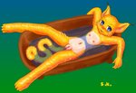 anthro bathing bathtub blue_eyes blush clitoris female flat_chested fur genitals navel nipples nude pussy solo sunken_seat up_and_over yellow_body yellow_fur young young_anthro young_female supremekitten kendra_(keristrasza) felid feline lynx mammal