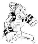 5_fingers anthro electronics fingers headphones looking_at_viewer male pose scales solo sssonic2 sega sonic_the_hedgehog_(series) vector_the_crocodile crocodile crocodilian reptile scalie black_and_white hi_res monochrome