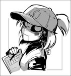 baseball_cap clipboard clothed clothing female hair hat headgear headwear holding_clipboard holding_object looking_at_viewer machine not_furry ponytail simple_background solo uniform white_background blackboltlonewolf sally_(blackbolt) humanoid robot robot_humanoid 2024 bust_portrait greyscale monochrome portrait signature