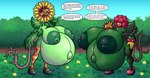 accessory anthro areola belly big_areola big_belly big_breasts big_butt blush breasts butt clothing duo eyelashes eyewear female flower flower_hair flower_hands footwear glasses green_body green_nipples hair_accessory hairband high_heels huge_areola huge_belly huge_breasts hyper hyper_belly hyper_breasts hyper_pregnancy leaf leaf_arms leaves_on_body legwear long_eyelashes long_neck mature_female navel nipples outie_navel outside pattern_clothing pattern_legwear pattern_stockings plant plant_hair pregnant pregnant_female pseudo_hair puffy_areola puffy_nipples root_tail rose_(flower) shoes slim stockings striped_clothing striped_legwear striped_stockings stripes sunflower text thick_thighs thorns sprucy elemental_creature flora_fauna english_text hi_res