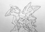 2017 anthro arctic_fox arm_tuft canid canine cheek_tuft claws clothed clothing disney ear_markings elbow_tuft facial_markings facial_tuft fox fully_clothed fur grin group head_markings hi_res jack_savage judy_hopps lagomorph leporid mammal markings monochrome nick_wilde open_mouth open_smile pawpads pose rabbit red_fox simple_background skye_(zootopia) smile true_fox tuft white_background xx-junglebeatz-xx zootopia