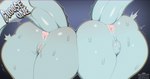 anthro anus backsack balls big_butt blue_body bodily_fluids butt duo female genital_fluids genitals jack_and_jill male perineum presenting presenting_hindquarters pussy rear_view tail tail_aside take_your_pick thick_tail vaginal_fluids wet_butt drunkrussianman nintendo pokemon eeveelution generation_1_pokemon pokemon_(species) vaporeon hi_res
