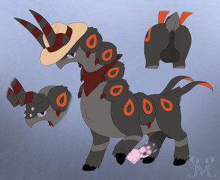 animal_genitalia animal_penis anus balls big_balls big_penis black_penis butt clothing dark_body dark_fur equine_genitalia equine_penis erection feral fur genitals hat headgear headwear multi_eye penis presenting presenting_hindquarters puffy_anus purple_eyes rear_view scarf jm-luxro nintendo pokemon galvantula generation_5_pokemon hybrid pokemon_(species) scolipede absurd_res hi_res