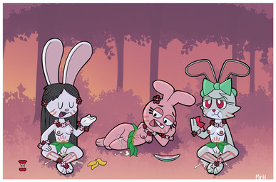 after_sex anthro bodily_fluids border breasts cum cum_drip cum_in_vagina cum_inside dripping female flower_accessory food fruit genital_fluids genitals grass_skirt group markings nipples nude plant tribal tribal_markings trio vulva white_border mr_harinezumi cartoon_network elinor_wonders_why murphy_and_mitzi pbs the_amazing_world_of_gumball anais_watterson bunny_(ajmarekart) elinor_rabbit lagomorph leporid mammal rabbit absurd_res hi_res
