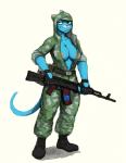 ak-74 ak-74m ak_platform anthro assault_rifle big_breasts blue_body blue_fur boots breasts camo camo_print cleavage clothed clothing fatigues female fingers footwear fur gloves gun half-closed_eyes handwear headgear mature_anthro mature_female narrowed_eyes nipples pattern_clothing pose ranged_weapon rifle shoes simple_background smile solo uniform weapon whiskers white_background hladilnik cartoon_network spetsnaz the_amazing_world_of_gumball nicole_watterson domestic_cat felid feline felis mammal 2019 digital_media_(artwork) hi_res