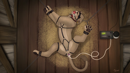 animal_genitalia ball_gag balls bdsm blindfold bodily_fluids bondage bound buckle chain chained chastity_cage chastity_device claws collar cuff_(restraint) cum cum_in_ass cum_in_mouth cum_in_nose cum_inside cum_on_face dripping ear_piercing ear_tag feral forced_spreading fur gag genital_fluids genitals harness hay high-angle_view leaking_cum leather leather_cuffs lock lying machine male messy milking_machine multicolored_body multicolored_fur on_back over_sheath_chastity_cage padlock padlocked_collar pawpads paws piercing plug_(sex_toy) precum precum_drip restraints sex_toy sheath_chastity_cage short_mane solo spread_legs spreading stable studded_collar studs two_tone_body two_tone_fur tellico felid lion mammal pantherine 16:9 4k absurd_res hi_res widescreen